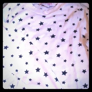 White long sleeve shirt with blue stars